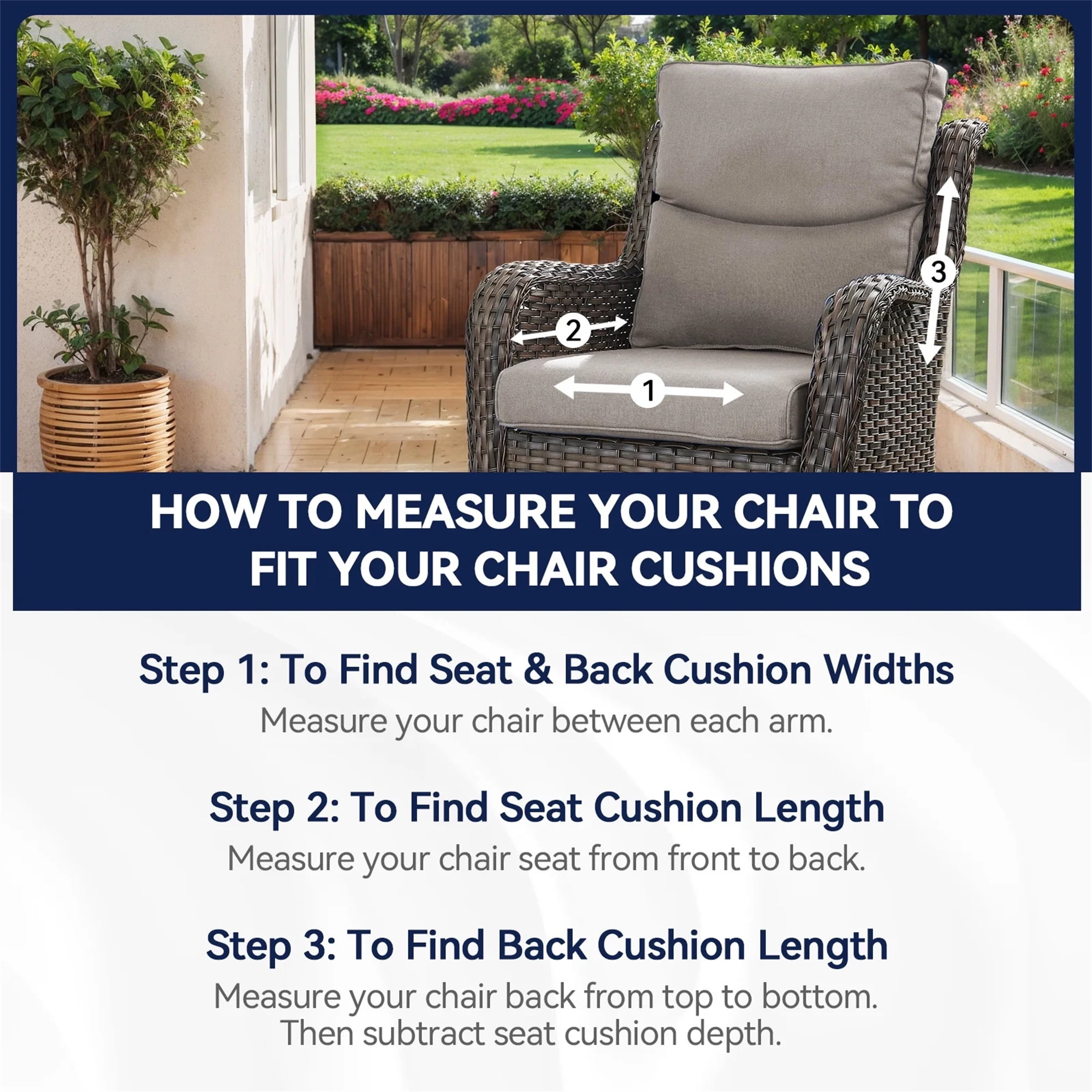 Planntonneo Outdoor Wicker Furniture Cushion Set, 25 x 22 x 4 Deep Seat Patio Chair Cushions, Grey, 1 Set