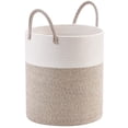 thumbnail image 1 of Cesto de ropa sucia grande, cesta de almacenamiento de cuerda tejida alta para mantas, juguetes, ropa sucia en la sala de estar, baño, dormitorio, blanco y marrón, 1 of 5