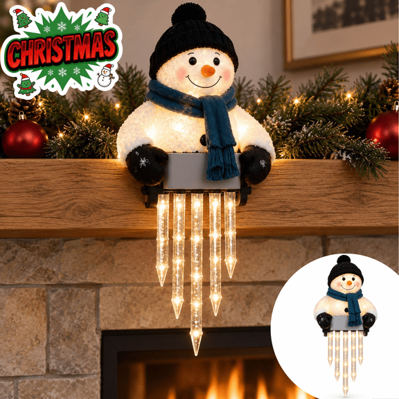 Winter Glow Snowman Icicle Light Decor, Christmas Lights Outdoor, Snowman Icicle Railing Light Hangings for Deck Outdoor Porch Railing