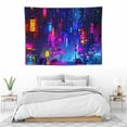 thumbnail image 3 of ONETECH   Punk Cityscape Tapestry, UV Reactive Japanese Anime Tapestry Neon Futuristic Skyscraper City Style Landscape Tapestry for Bedroom Apartment Dorm Living Room Party Decor, 3 of 7