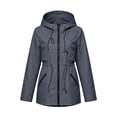 thumbnail image 3 of Women's Waterproof Long Rain Jacket Hooded Full Zip Drawstring Cinched Waist Lightweight Raincoat with Pockets for Hiking Travel Outdoor, Gray, S, 3 of 7