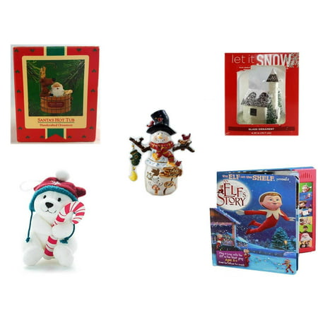 Christmas Fun Gift Bundle [5 Piece] - Hallmark  Tree Ornament Santa's Hot Tub - Let It Snow Glass Ornament Church - Snowman Tealight Cover - Snowby the Polar Bear Ornament and Candy Cane Holder By (Best Hot Tub Cover For Snow)