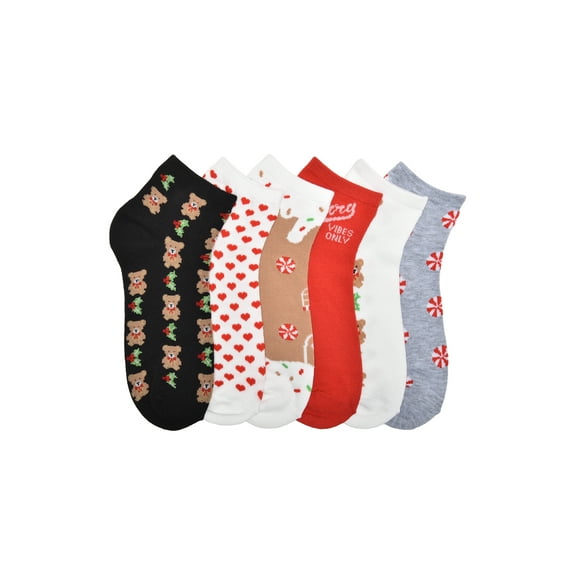 Wonder Nation Girls Teddy Bear and Holiday Quarter Crews Socks, 6-pack, Size Medium (Shoe Size 10.5-4)