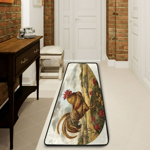 Ryvnso Farmhouse Rooster Flowers Hallway Runner Rugs Floor Carpet Non Slip Entryway Mat 2' x 6'