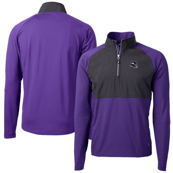Men's Cutter & Buck  Purple Minnesota Vikings Helmet Adapt Eco Knit Hybrid Recycled Quarter-Zip Pullover Top
