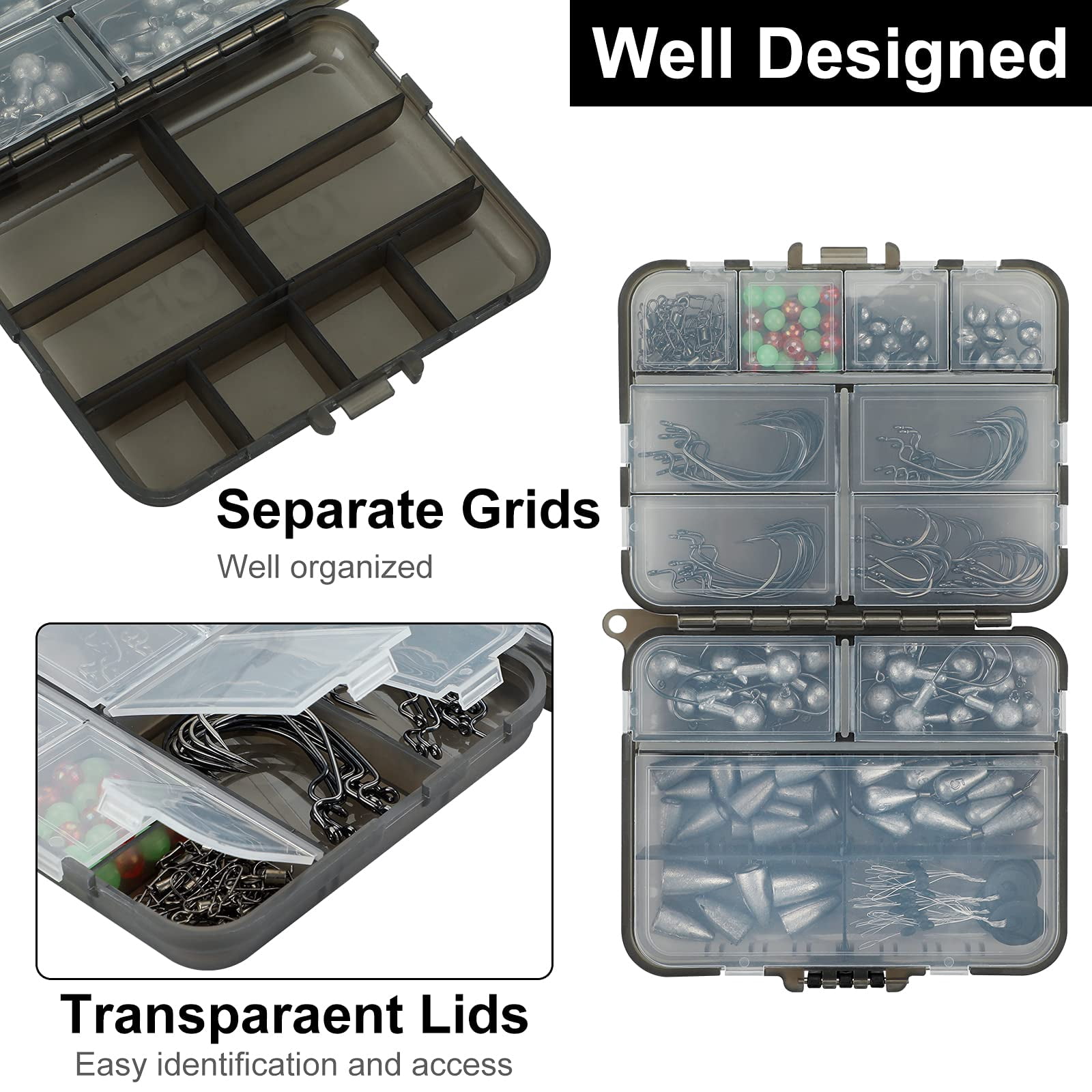 187/343pcs Fishing Accessories Kit  Organized Tackle Box With Included Hooks Weights Sinkers Gear And Equipment Gift For Men