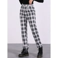thumbnail image 4 of INSPIRE CHIC Women's Plaid Cropped Trousers Button Casual Tartan Check Work Pants M Black Beige, 4 of 6