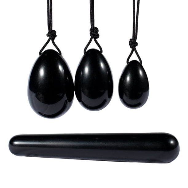 Kearding Bola de masaje de huevo vaginal 4 en 1 Exquisita sin rebabas Superficie lisa Atractivo Masajeador de minerales Stick Energía Negro