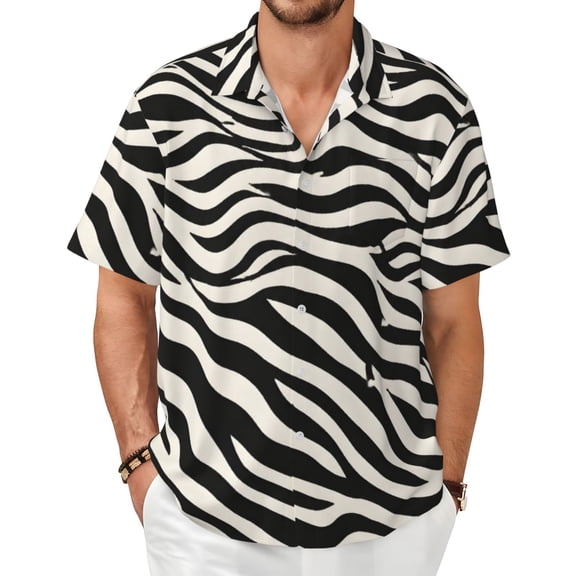Zebra Print Men's Shirts Short-Sleeved with All-Over Prints Button-Up Shirts