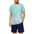 thumbnail image 1 of Odeerbi Conjunto de Entrenamiento de Fútbol Seco Rápido Para Chicos Y Niñas Pantalones Cortos de Camiseta Con Impresión Geométrica de Gradiente Conjunto Atlético Para 4-12 Años, 1 of 6