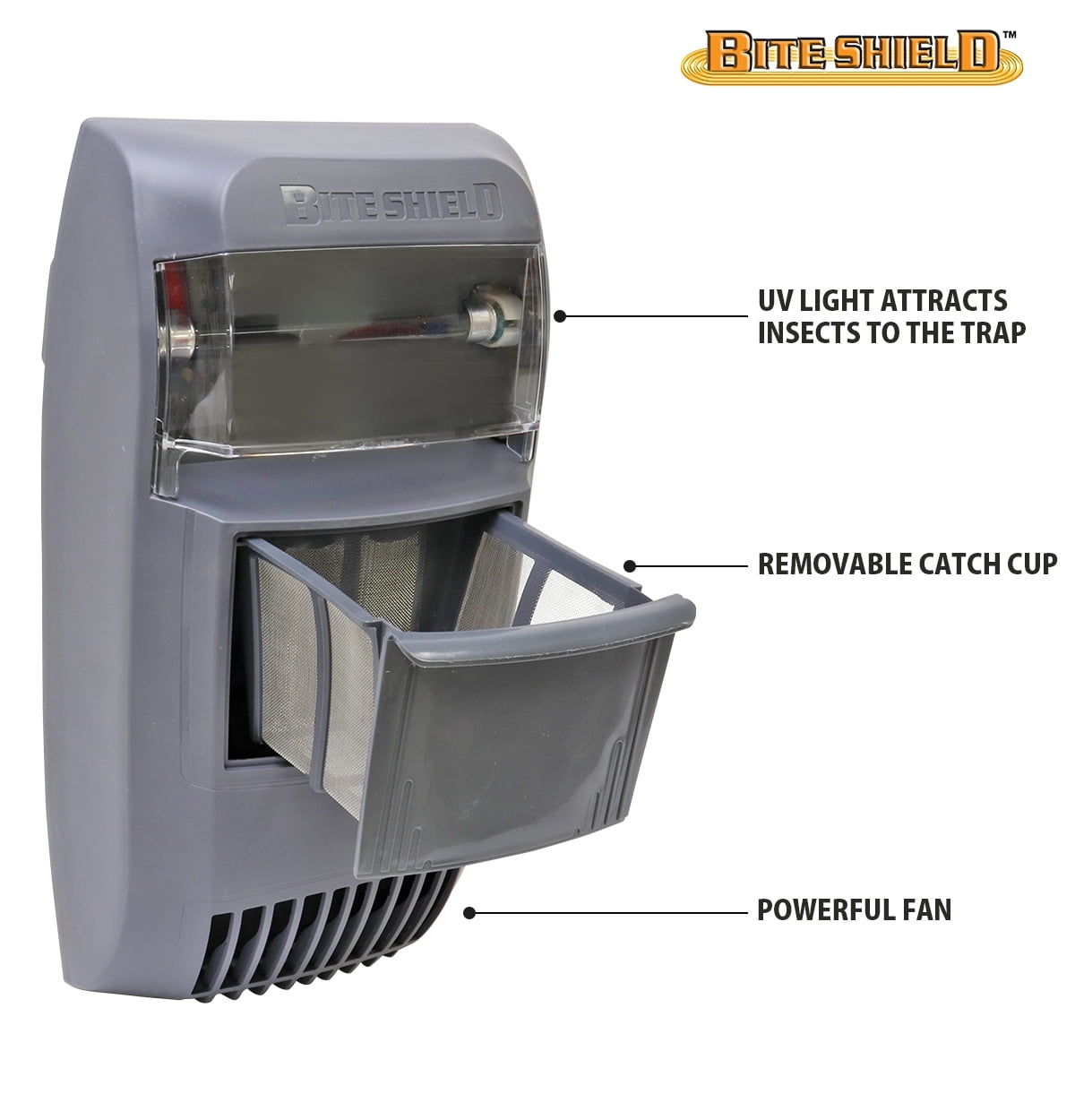 Bite Shield Electronic Wall Mount Insect Trap with UV Light, AC Powered, Grey