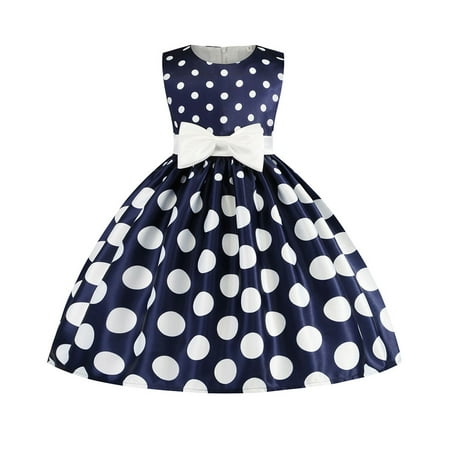 

2-8T Baby Girls Sleeveless Polk Dot Princess Dress Kids Birthday Party Retro Ball Gown Dress