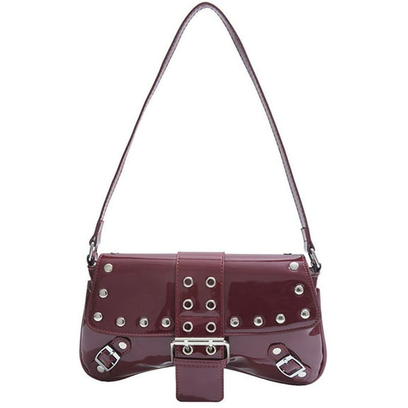 Women's PU Leather Handbag with Studs Retro 90s Styles Shoulder Bag Casual Armpit Purse Fashion Top Handle Bags