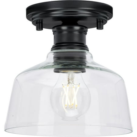 

Singleton Collection One-Light 7.62 Matte Black Farmhouse Small Semi-Flush Mount Light with Clear Glass Shade