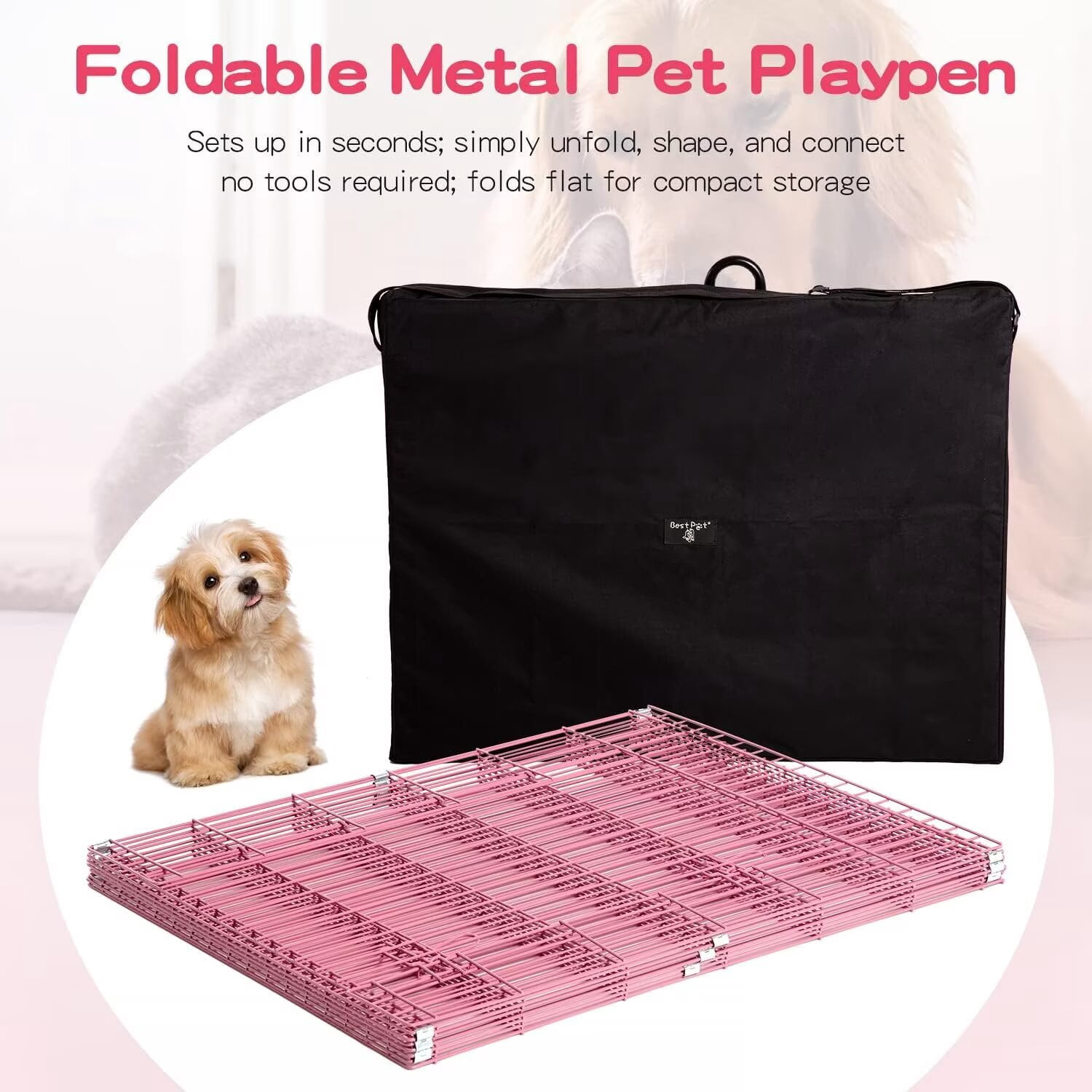 YRLLENSDAN 8 Panels 42”H Metal Dog Playpen, Portable Dog Fence for Yard and RV Camping, Foldable Pet Playpen for Indoor and Outdoor, Pink