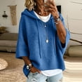 thumbnail image 2 of longantii Women's Hooded Knit Tops Soft Solid Color Drawstring Pullover Relaxed 3/4 Sleeve Oversized Knit Sweaters Daily Autumn Casual Loungewear Shirts Blue S, 2 of 6