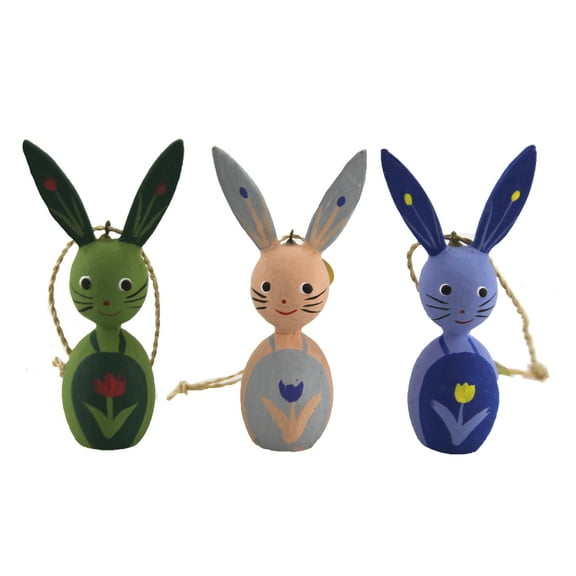 Holiday Ornament Springtime Rabbits Wood Easter Bunny Painted Ro2100 Blue