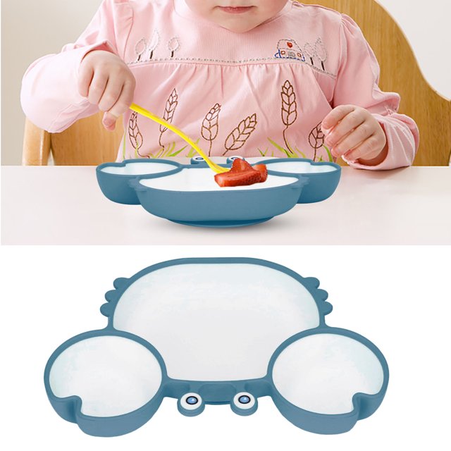 Suction Plate, Silicone Self Feeding Crab Baby Plate, Microwave Dishwasher Safe Divided Plate Dish With Suction Cup Base For Toddlers And Kids, Most Highchairs Trays