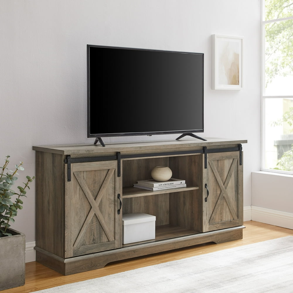 Woven Paths Farmhouse Sliding Barn Door TV Stand for TVs up to 65