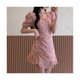 thumbnail image 2 of Vestidos casuales, vestido floral de poliéster con piel floral, vestido corto de verano, vestido de cuello cuadrado, rendimiento sólido, 2 of 9