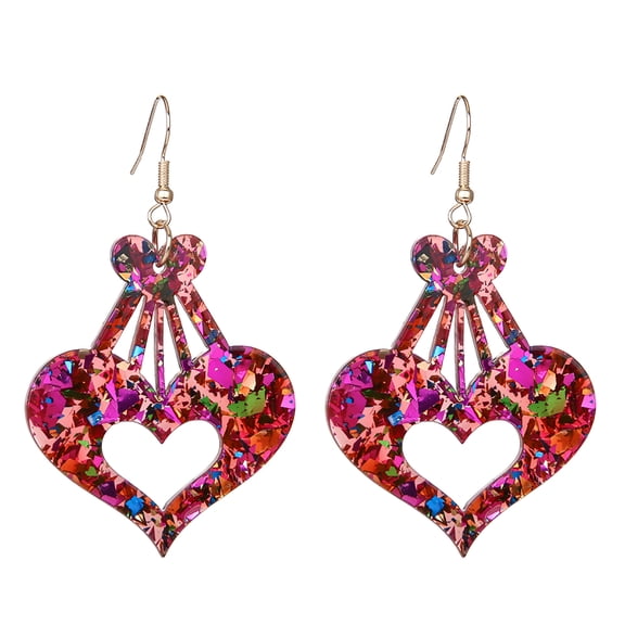 LAMIRO Women Valentine's Day Earrings Rhinestone Heart Drop Dangle Earrings