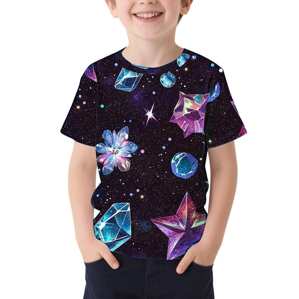 Camiseta de Manga Corta para Niños con Estampado de Estrellas, Camiseta Casual de Cuello Redondo para Niños Camiseta de Manga Corta