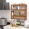 thumbnail image 3 of Bambloom Over The Toilet Storage Bathroom Shelves,Wall Mounted 3 Tier Space Saver Corner Shelf Organizer,Bamboo Towel Rack Toilet Paper Cabinet with Hanging Rod,Walnut, 3 of 7