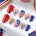 thumbnail image 2 of Independence Day Press-On Nails, Red and White Stripes with Star Sequins and Rhinestone Design, 24-Piece False Nail Set, 2 of 11