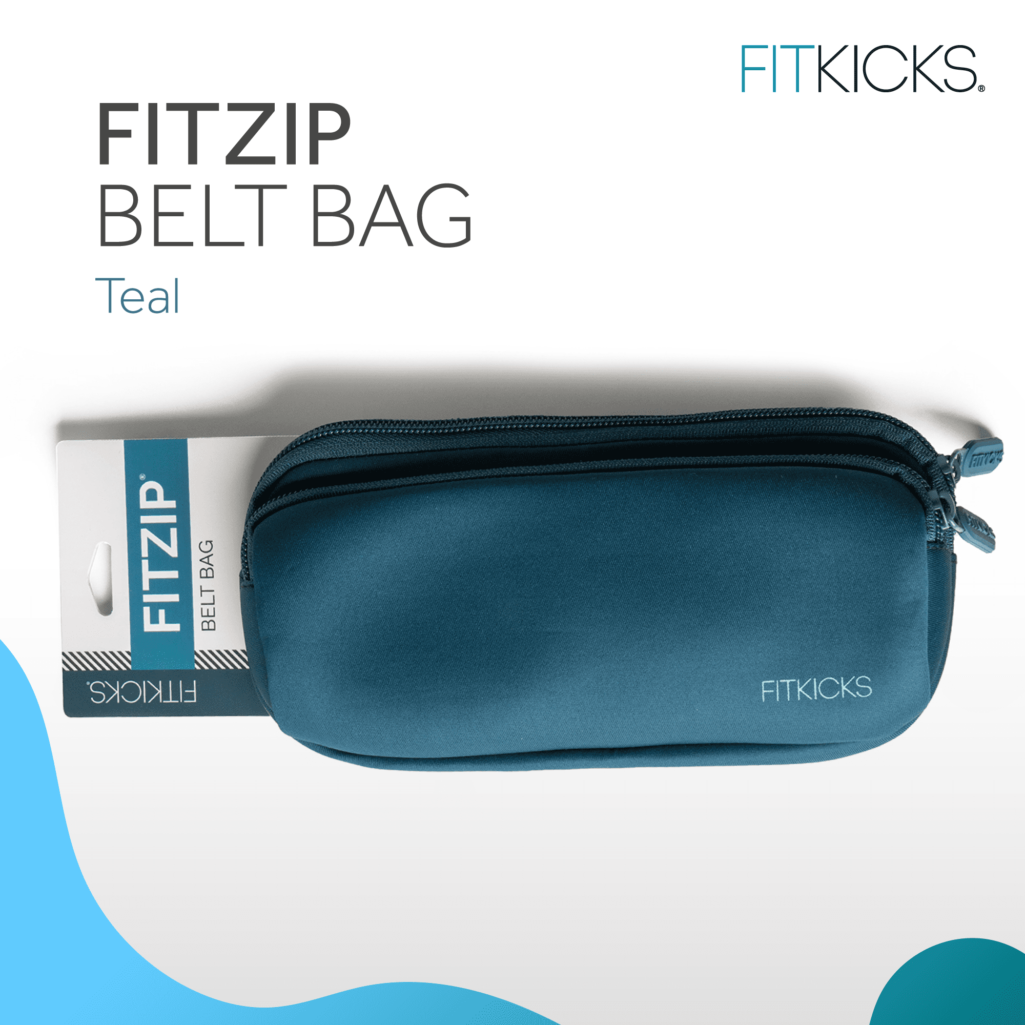 FITKICKS FITZIP Belt Crossbody Bag Fanny Pack Waist Pouch with Adjustable Strap, Teal (Unisex)