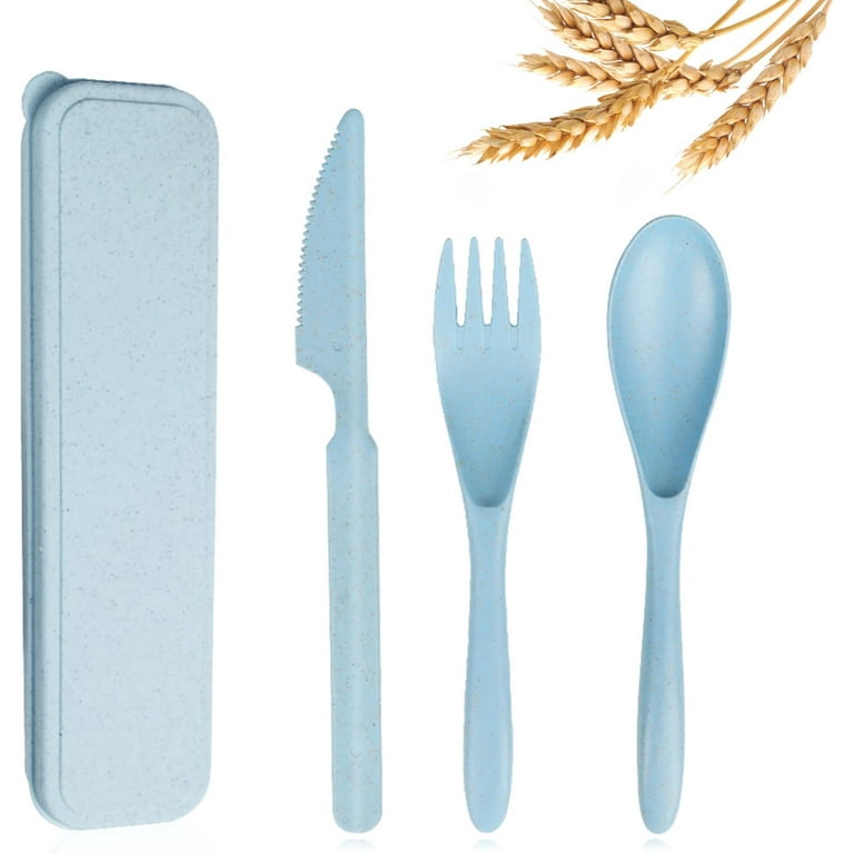 Travel Utensil Set with Case, 4 Sets Wheat Straw Reusable Spoon