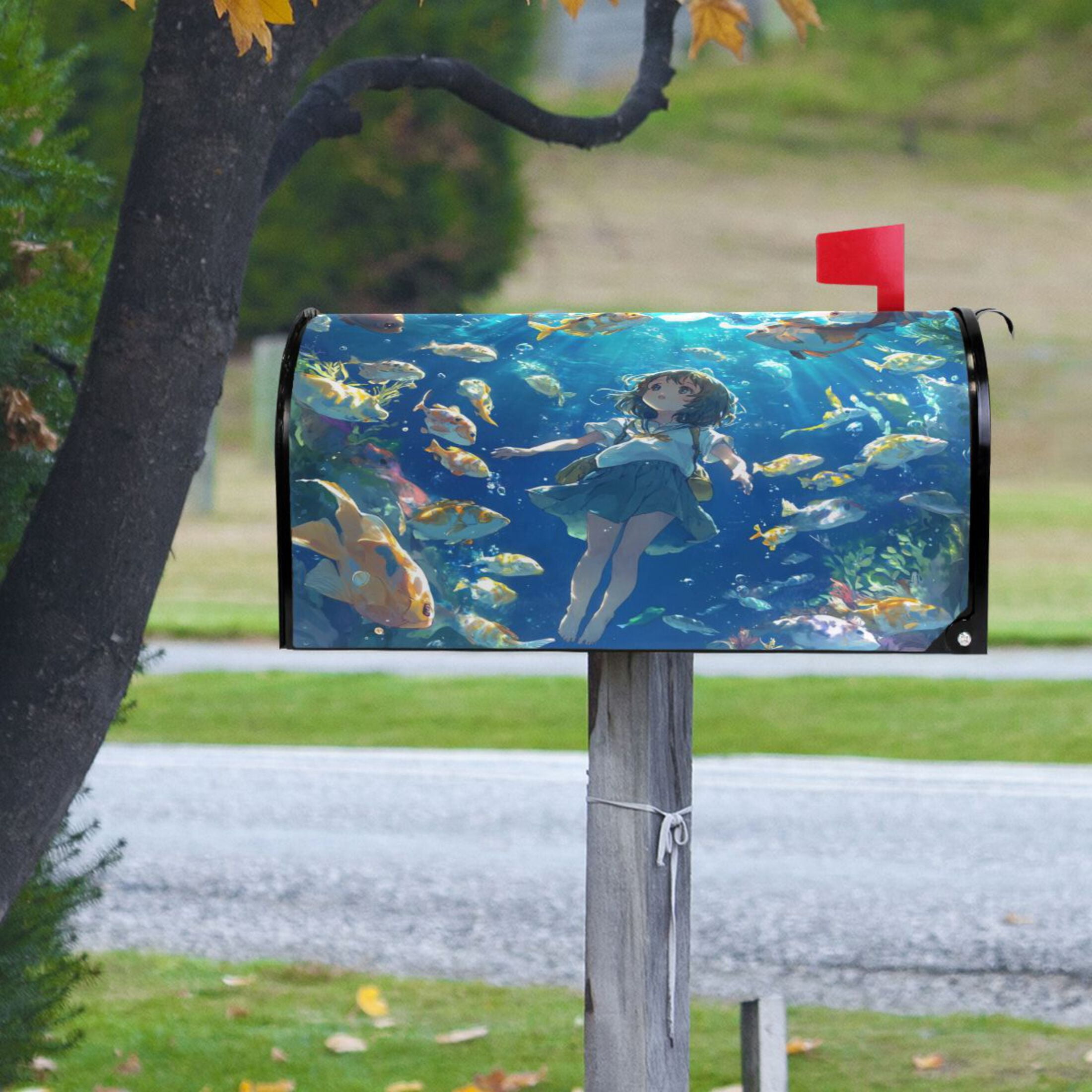 WOBOGO An Undersea World Lass Mailbox Cover Magnetic for Garden Yard Home Decor Standard Size 25.4×20.78in
