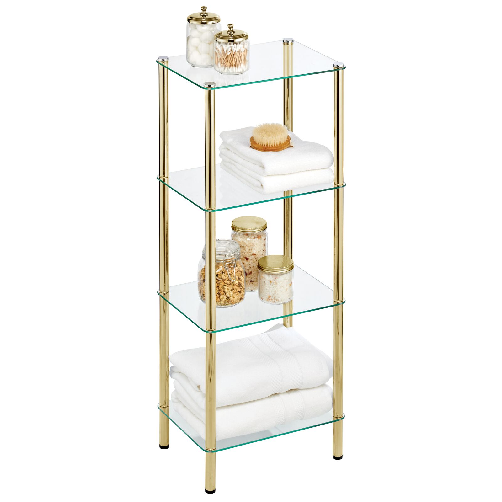 mDesign Tall 4Tier Glass and Metal Freestanding Shelf Organizer