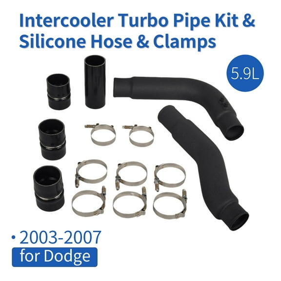 FGJQEFG Aluminum Intercooler Turbo Pipe Kit & Silicone Hose Kit for 2003-2007 Dodge Ram 5.9L Black