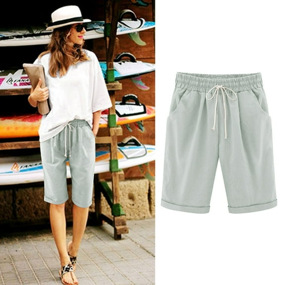 Pxkloy Womens Shorts Knee Length,Ladies Bermuda Shorts Clearance Sale Cotton Shorts for Women Plus Size Loose Fit Bermuda Shorts Lounge Shorts with Pockets Gray,XXL