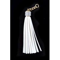 White Leather Rhinestone - Belagio White Faux Leather & Rhinestone Tassel, 0.75
