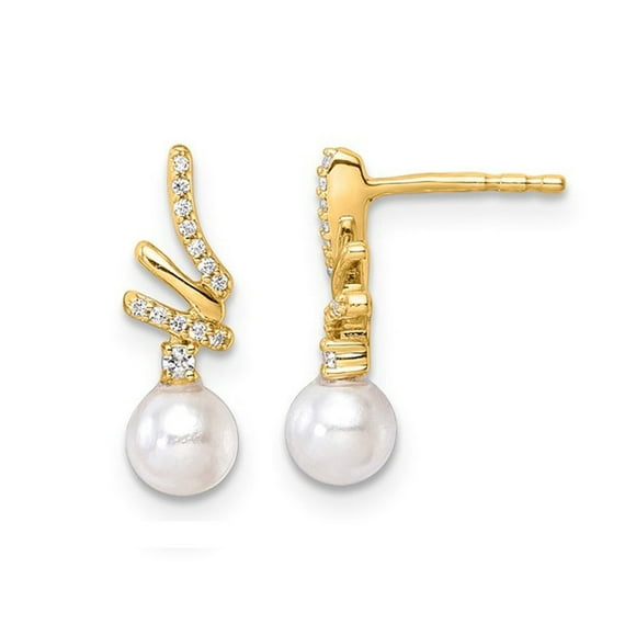 10K Yellow Gold Freshwater Cultured Pearl Earrings with Diamonds