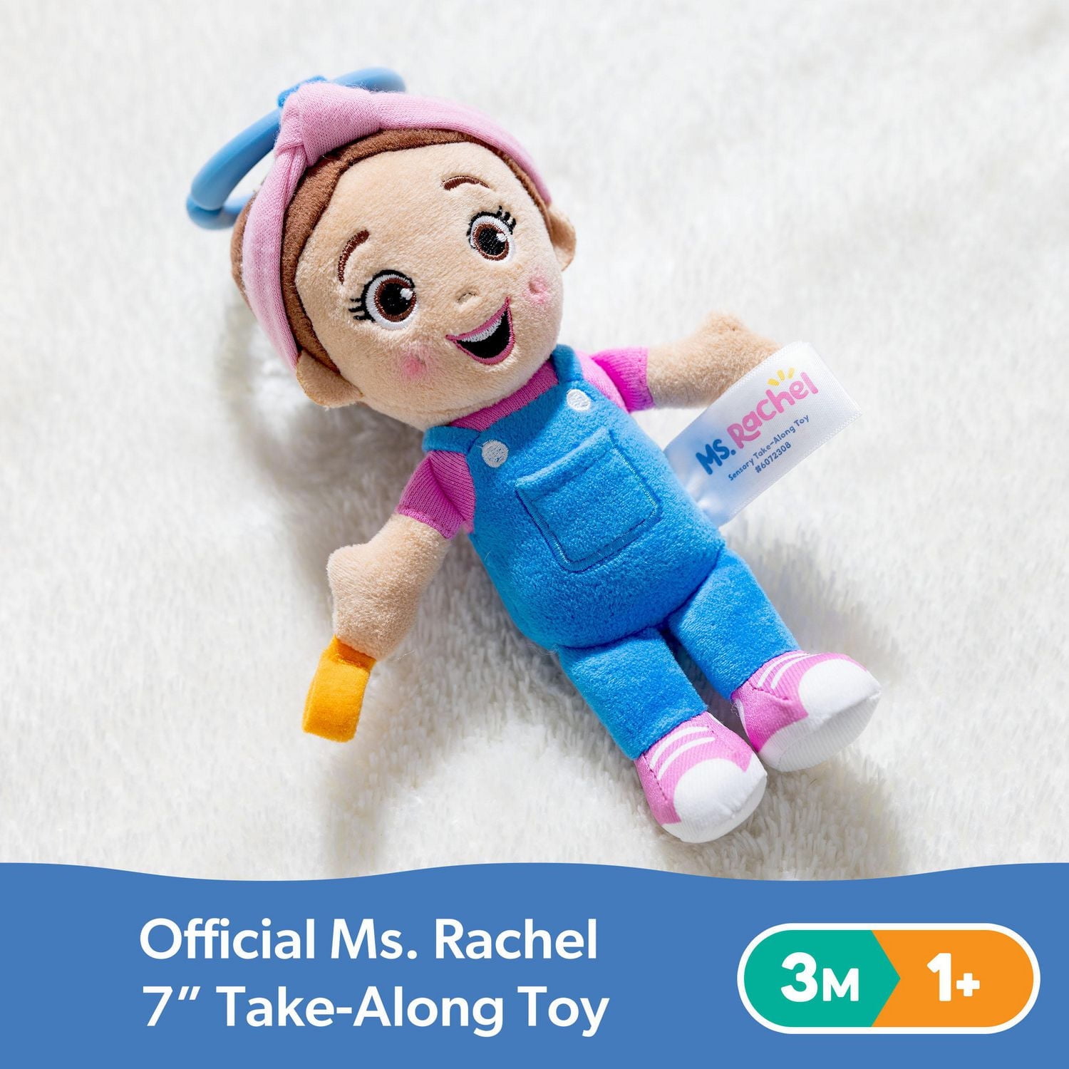 Ms. Rachel Sensory Take-Along Toy, Jouets de dentition pour balancelle et poussette avec hochet et attache, jouets pour filles et garçons de 0 à 1 an et plus