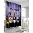 thumbnail image 3 of Gnomes Halloween Shower Curtain, Purple Pumpkin Black Cat Bat Bathroom Decor Curtains Set with Hooks, Waterproof Fabric Home Accessories， Stall 36 X 72 Inch, 3 of 6