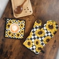 thumbnail image 5 of Black White Checker Sunflower Pattern Kitchen Oven Mitt and Pot Holder Sets 2 Pcs for Baking, Cooking and Grilling, Heat Resistant Up To 392 °F, 5 of 7