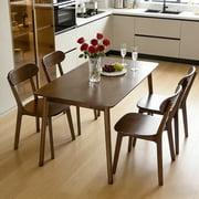 Noble House 47 Solid Wood Dining Table, Rectangular Mid-Century Kitchen Table with Rounded Corners, Walnut