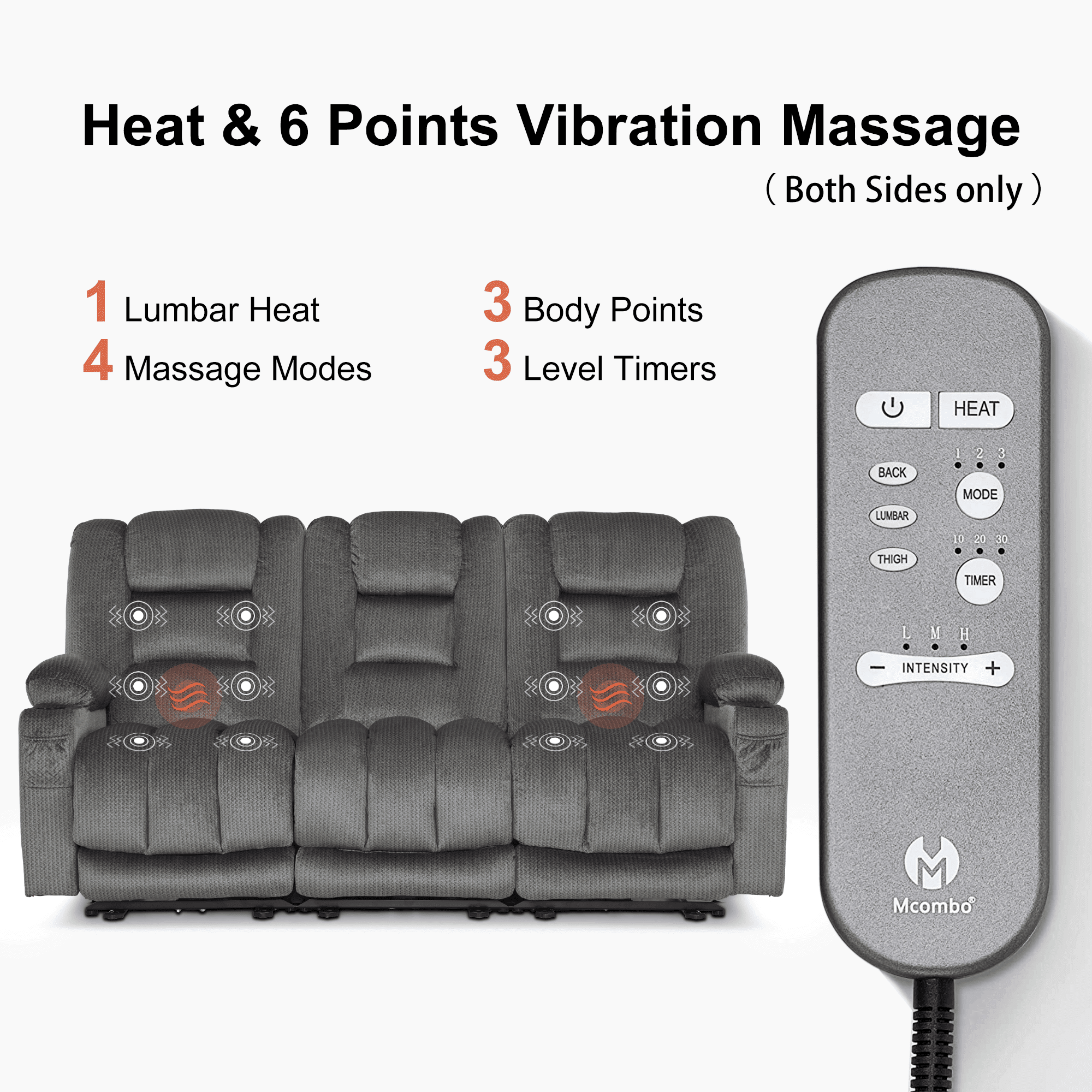 MCombo 3 Seater Zero Gravity Power Reclining Sofa for Living Room, Fabric, Grey