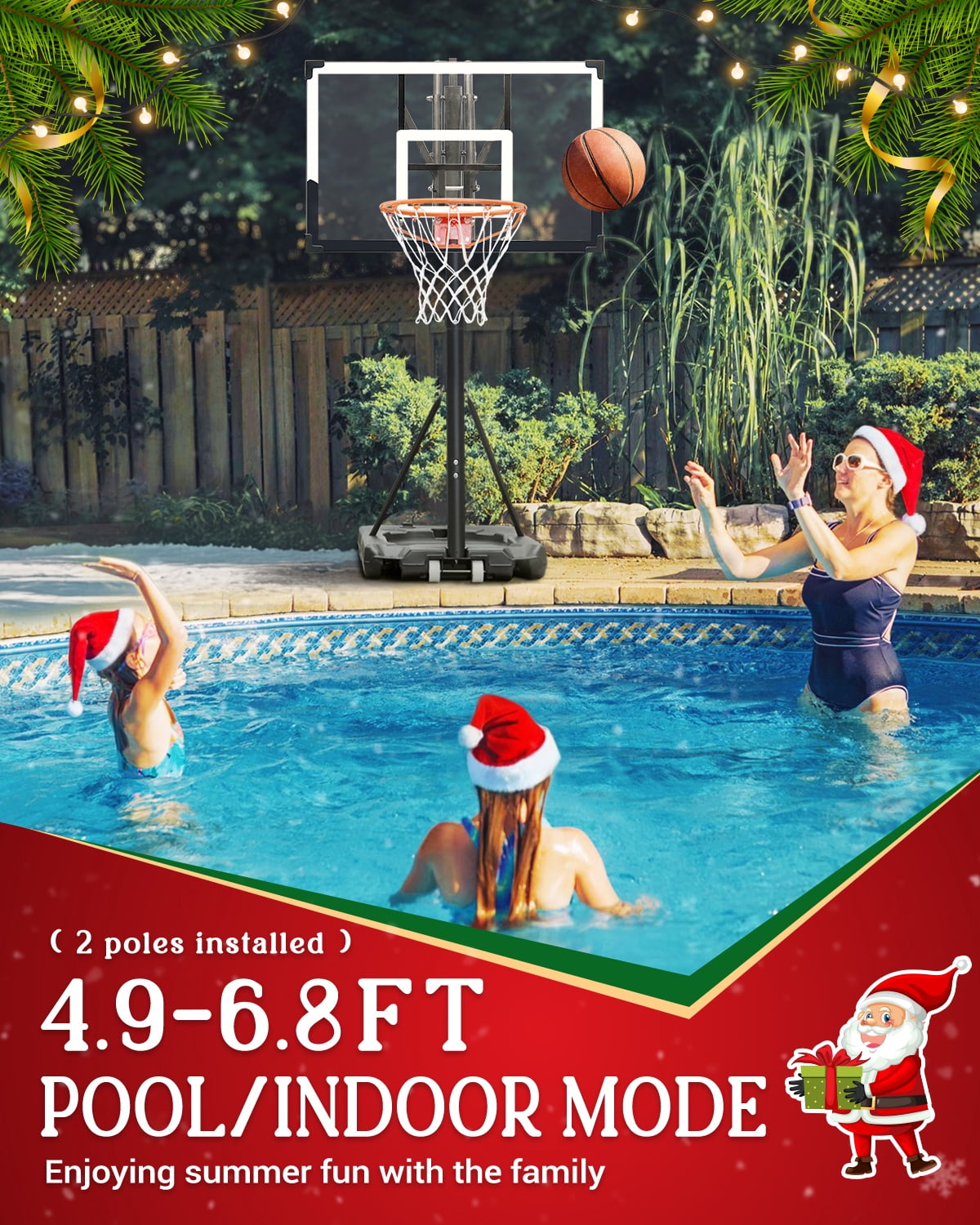 SERAY Basketball Hoop 4.9-10 feet Height Adjustable for Kids, Teens & Adults, 44 inch Backboard and Portable Wheels, Basketball Goal System for Outdoor/Indoor Sports