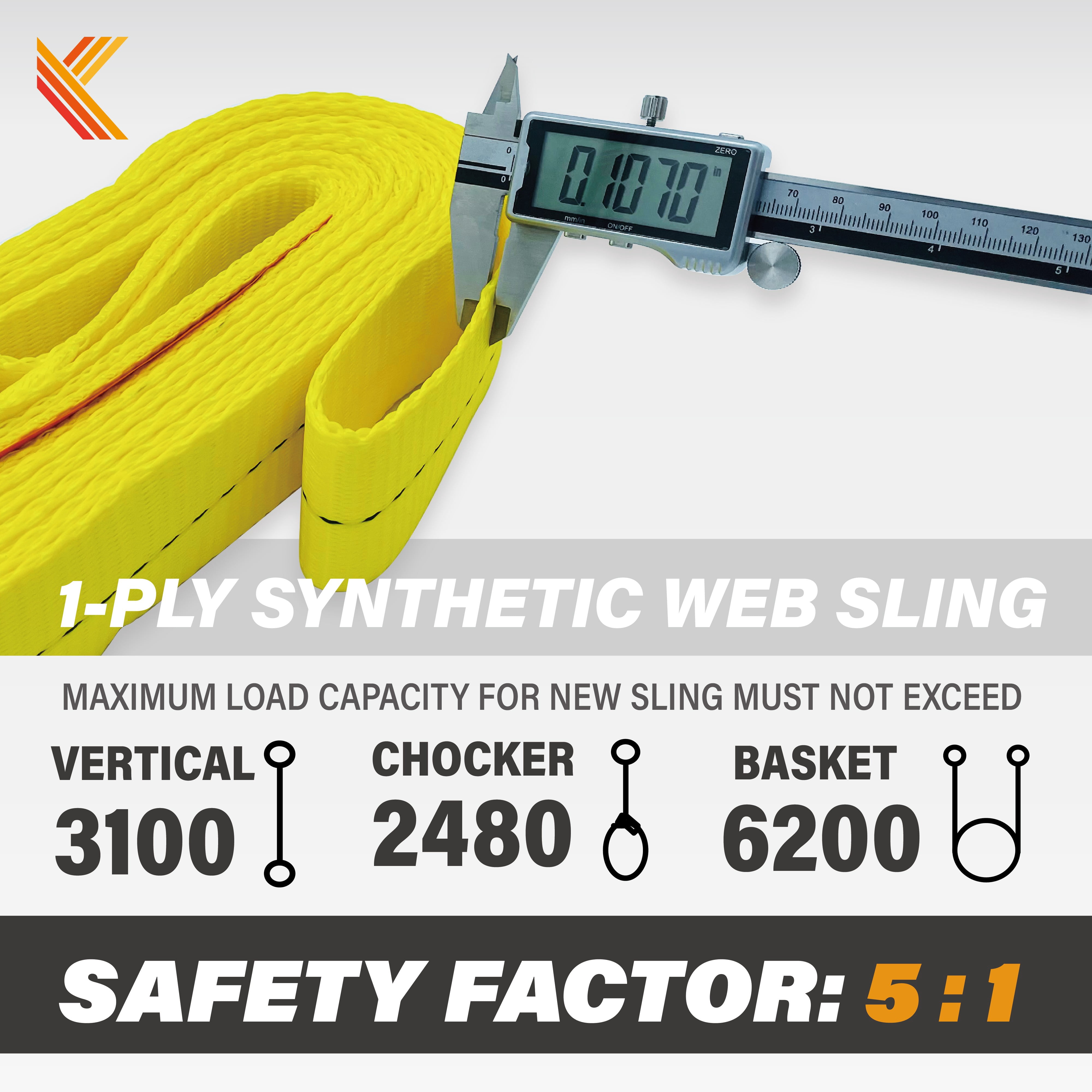 1-Ply Webbing Sling 2”x 8ft Lifting Straps 2Pack Heavy Duty Web Strap Rigging Moving Towing Hoisting Gear KODIAK STRAPS