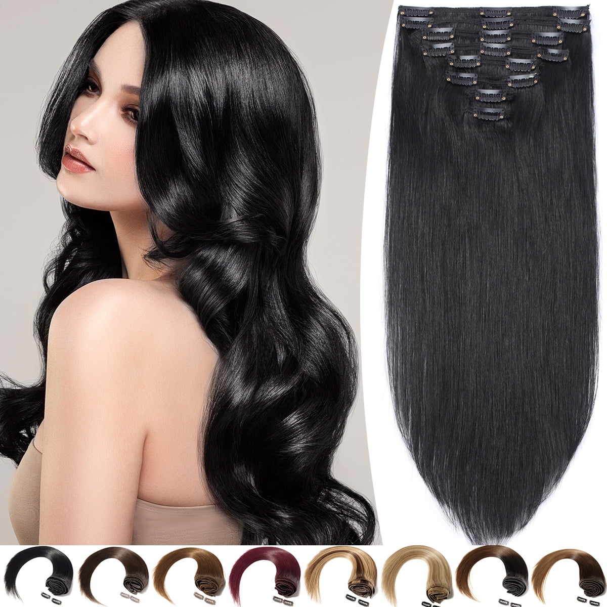 SEGO Clip in Hair Extensions Human Hair 100% Real Remy Hair 10-24 inch Full Head Thick Hair Pieces Silky Straight Balayage Hair Cleanrance