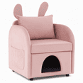 thumbnail image 5 of Living Room Chairs Velvet Pink Bunny-Ear Pet-Friendly Armchair with Built-in Cat & Dog Hideaway, Plush Dual-Use Sofa Chair with Side Pocket, 27.4 x 25.2 x 37.4 inch,Accent Chairs, 5 of 14