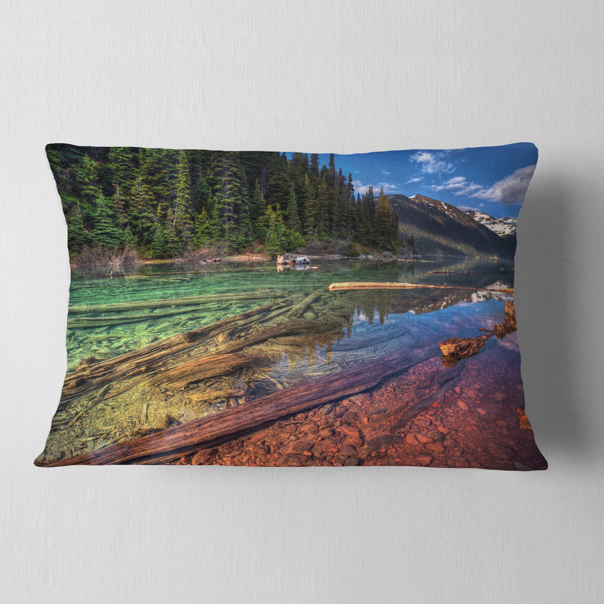 Designart Beautiful View of Mountain Lake - Landscape Printed Throw Pillow - 12x20