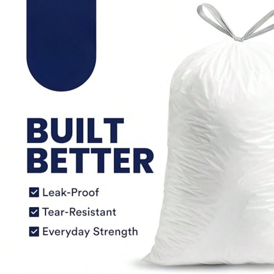 8 Gallon Trash Bags: Premium White Drawstring Garbage Bag, 0.7 Mil Thickness, Durable Trash Can Liners, Garbage Bags for your Trash Can, Ring Size 22" x 22" (Pack of 100)