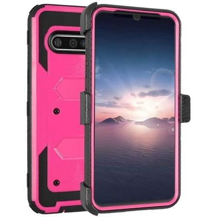 GoldCherry for LG V60 ThinQ Case,Heavy Duty Shock-Absorption/High Impact Resistant Armor Holster Defender Case with Kickstand + Swivel Belt Clip Holster for LG V60 ThinQ/LG G9 ThinQ(Pink)