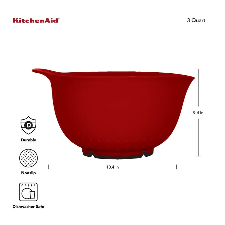 Kitchenaid BPA-Free Plastic Set of 3 Mixing Bowls with Soft Foot