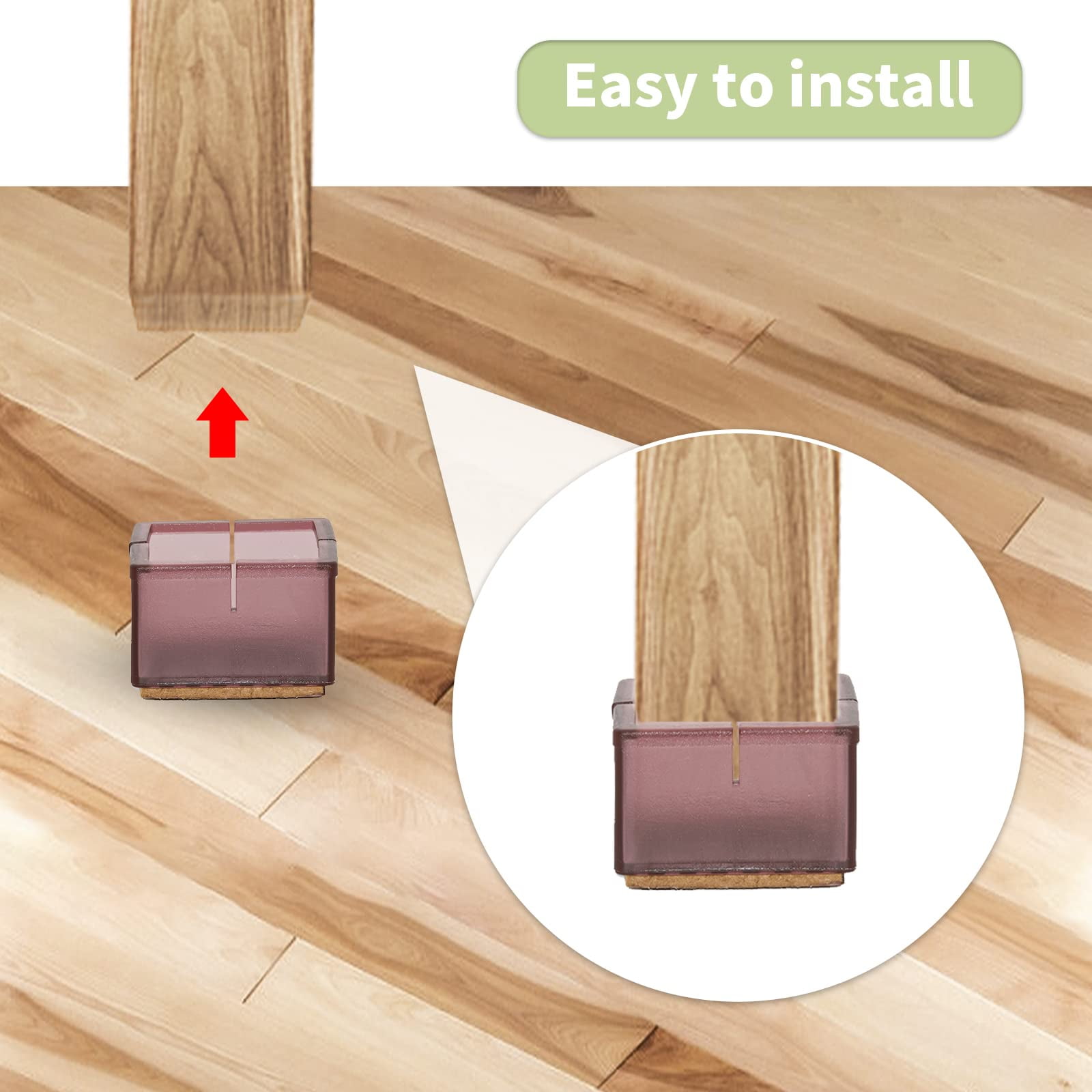 Flyshop 8PCS Rectangle Chair Leg Caps with Felt Pads Durable PVC Protective Feet Cap Prevent Scratches Reduce Noise Felt Furniture Pads, Brown Floor Protectors, Length 38 to 44mm, Width 35 to 41mm